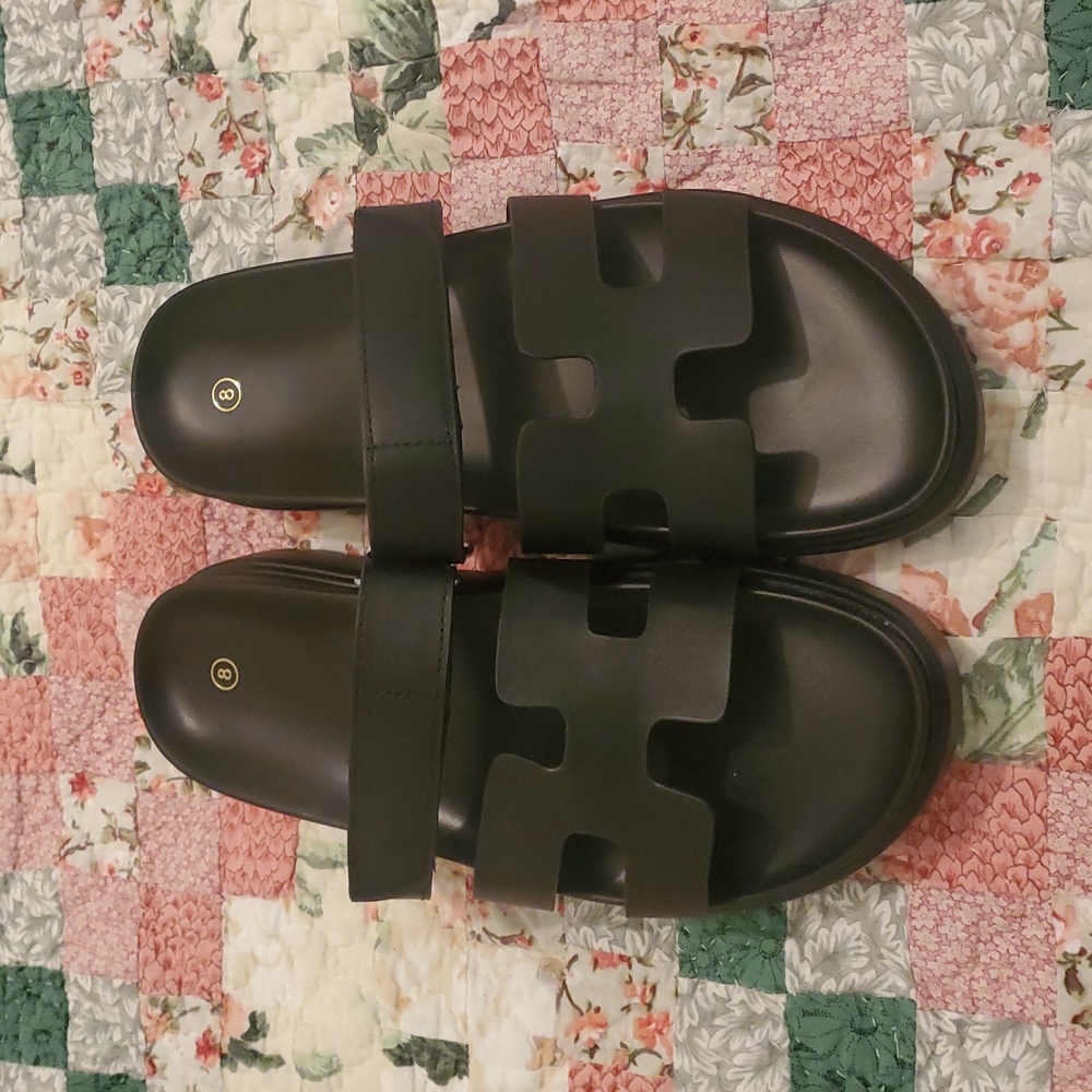 Stylish Designer Inspired Black Women's Platform Slide Sandals H